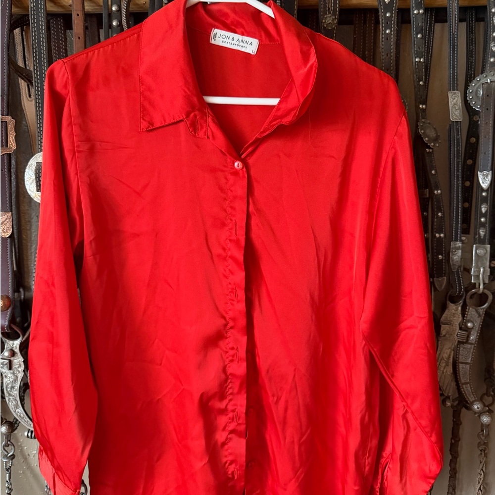 Jon & Anna Women's Vibrant Red Button Down Shirt